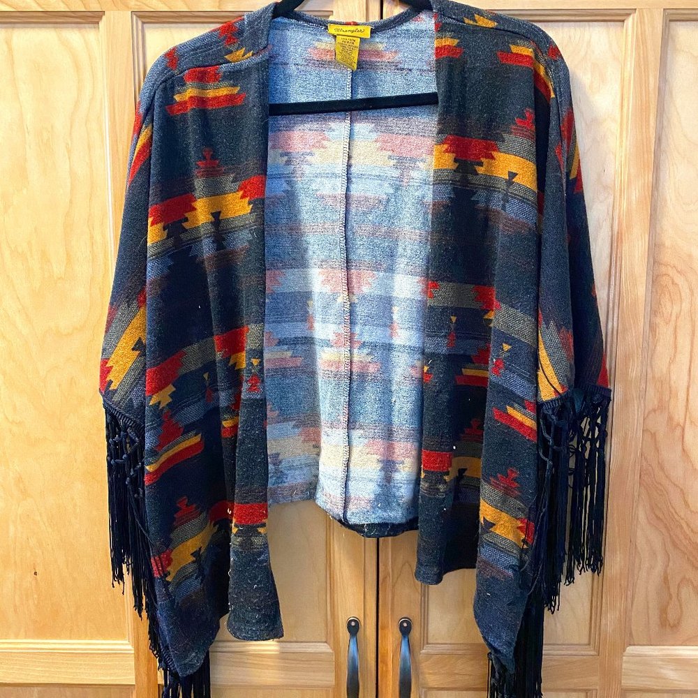 wrangler poncho/cardigan with fringe